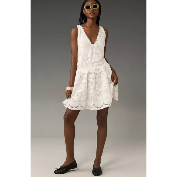 NWT Anthropologie Sleeveless White Lace Swing Mini Dress-XS - Picture 1 of 6